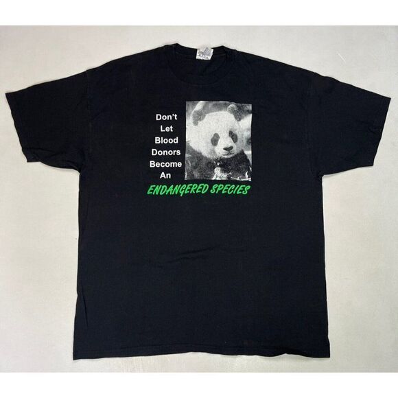VINTAGE Endangered Species Big Panda Blood Donors Graphic T-shirt Men XXL Black - Picture 1 of 8